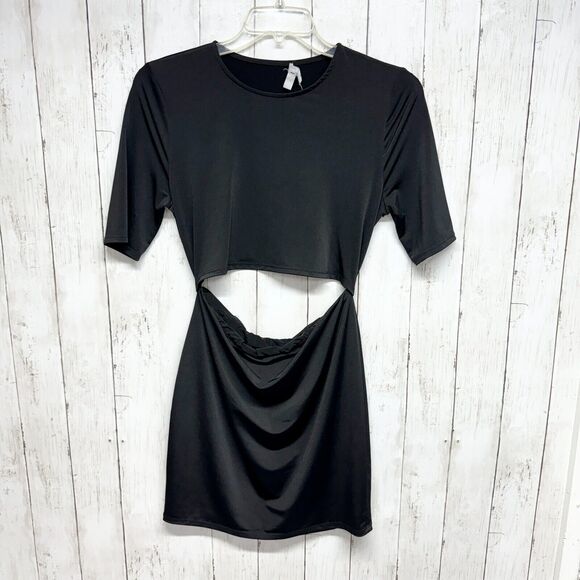 silence + noise Dresses & Skirts - Silence + Noise Dress Women Size L Mini Short Sleeve Keyhole Black Cropped Like